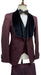 Mens Vested Designer Wide Velvet Wedding Tuxedo in Burgundy