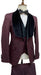 Mens Vested Designer Wide Velvet Wedding Tuxedo in Burgundy