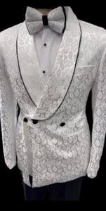 Mens Three Button Shawl Lapel Blazer White and Black