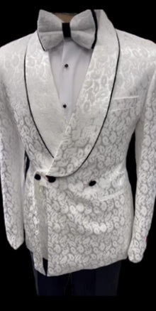 Mens Three Button Shawl Lapel Blazer White and Black