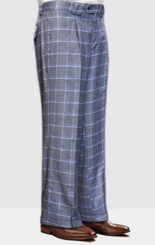 Mens Pant - Wide Leg Plaid Slacks - Grey - 100% Percent Wool Fabric