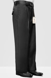Mens Pant - Pleated Wide Leg - Charcoal - 100% Percent Wool Fabric