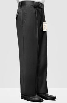 Mens Pant - Pleated Wide Leg - Charcoal - 100% Percent Wool Fabric
