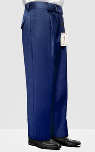 Mens Pant - Pleated Wide Leg - Sapphire - 100% Percent Wool Fabric