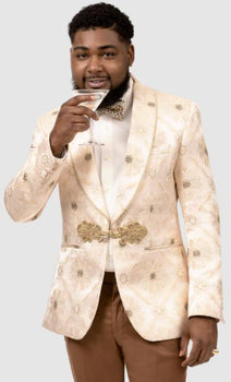 Ivory and Gold Tuxedo - Flower Floral Suit - Paisley Suit
