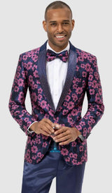 Navy Tuxedo - Flower Floral Suit - Paisley Suit