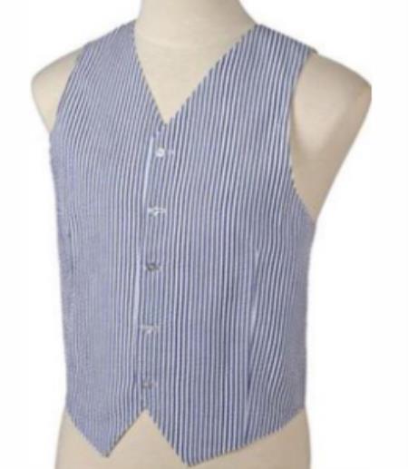 Men's Dark Navy Blue and White Stripe ~ Pinstripe Seersucker Sear sucker suit Vest Set