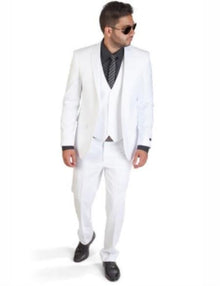 Mens Slim Fit Vested Suit - Slim Fit 3 Pieces White Suit