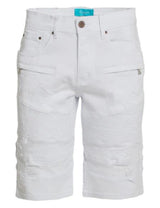 Mens White Moto Shorts