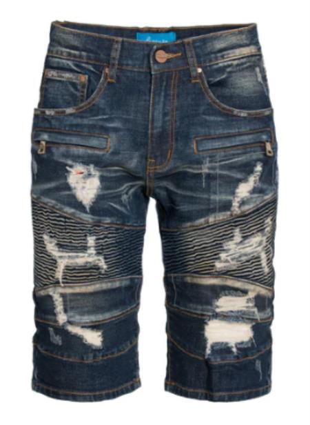 Mens LA Blue Moto Denim Short