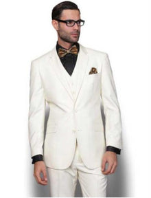 Mens Slim Fit Vested Suit - Slim Fit 3 Pieces Cream Suit