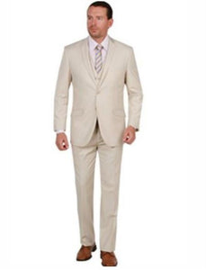 Mens Slim Fit Vested Suit - Slim Fit 3 Pieces Tan Suit
