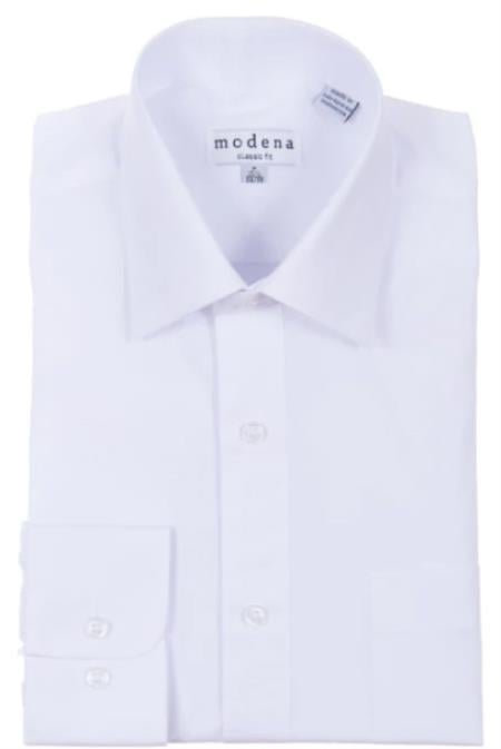 Mens Classic Fit Point Collar Regular Cuff White