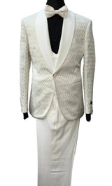 Mens One Button Shawl Lapel 3-Piece Suit Slim Fit Ivory Suit