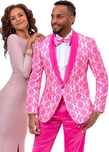 Mens Paisley Pattern and Wedding Tuxedo in Hot Pink