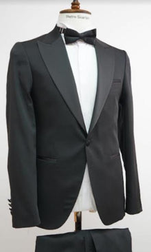Mens One Button Peak Label Suit Black