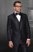 Indigo Shiny Tuxedo Vested Suit - Sateen Sharkskin Fabric Groom Suit