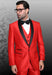 Red Shiny Tuxedo Vested Suit - Sateen Sharkskin Fabric Groom Suit
