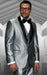 Silver Shiny Tuxedo Vested Suit - Sateen Sharkskin Fabric Groom Suit