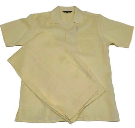 Mens Yellow Linen Leisure Suit
