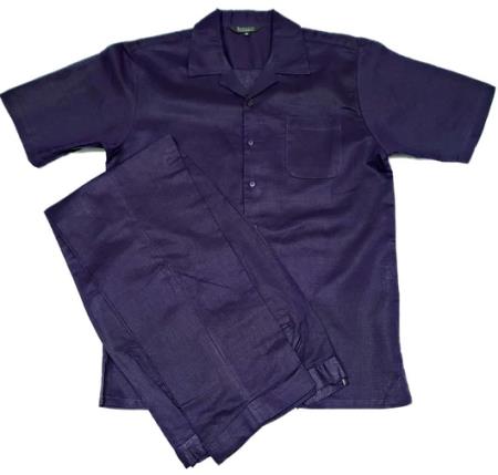 Mens Purple Linen Leisure Suit
