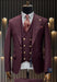 Rossiman Brand Burgundy Suits - 1 Button Suit Peak Lapel Double Breasted Vest