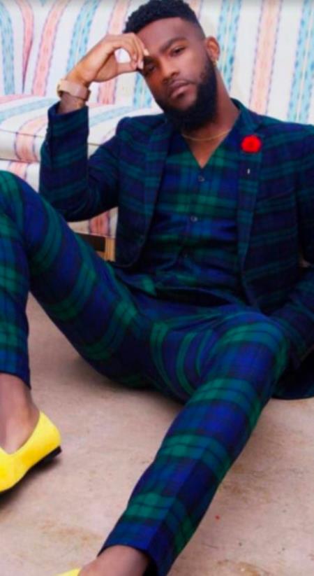 Green and Blue Plaid Vested Suit - Suit 2 Button Notch Lapel Suit - 100% Percent Wool Fabric Suit - Worsted Wool Business Suit