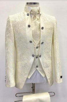 Mens Mandarin Collar - Wedding Suit - Ivory - Cream - Off White Groom Suit