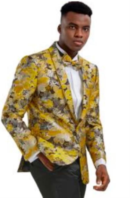 Mens Yellow Two Buttons Tuxedo Suit Pants