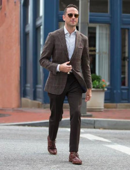 Mens Plaid Blazer - Windowpane Blazer - Textured Pattern Brown