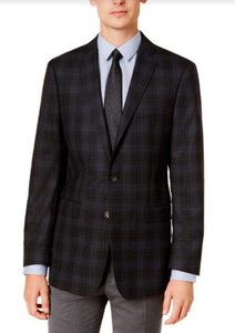 Mens Plaid Blazer - Windowpane Blazer - Textured Pattern Black