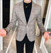Mens Plaid Blazer - Windowpane Blazer - Textured Pattern Beige