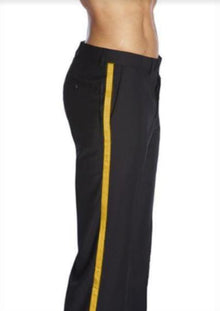 Black and Gold Side Trim Dress Pants - Black Tuxedo Pants - Flat Front Pant
