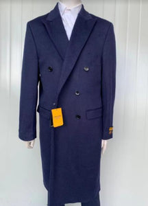 Mens Cashmere Blend Blue Coat Full length - Cashmere Overcoat