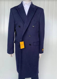 Mens Cashmere Blend Blue Coat Full length - Cashmere Overcoat