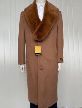 Mens Cashmere Blend Vicuna Light Brown - Dark Camel Coat Full length - Cashmere Overcoat