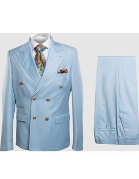Rossiman Men’s Light Blue Slim Fit Suit – Elegant Double-Breasted Design