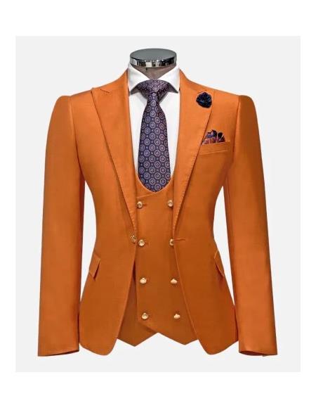 Rossiman Rust Men's Slim Fit Suit Double Breast Vest Flat Front Pants ...