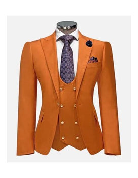 Rossiman Rust Men's Slim Fit Suit Double Breast Vest Flat Front Pants