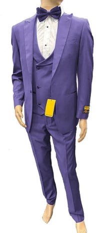 Mens One Button Peak Label Suit Dusky Purple