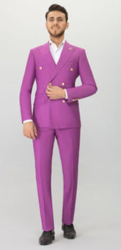 Mens Suits With Gold Buttons - Magenta