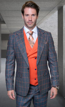 Mens 1 Button Modern Fit Suits Flat Front Pants Suit - Grey - 100% Percent Wool Fabric Suit - Worsted Wool Business Suit
