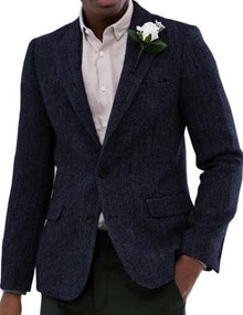 Mens Blazer Tweed Blazer Herringbone Blazer - Z-Navy