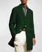 Mens Carcoat - Dark Green Three Quarter Peak Lapel Topcoat