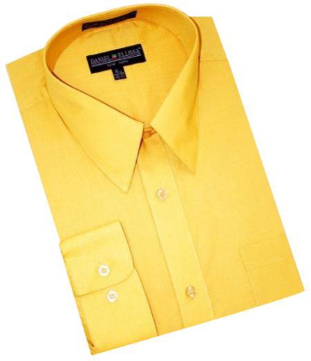 Mens Yellow Dress Shirt Mustard Gold Mustard Gold / Large 16.5” Neck / 34-35” Sleeve