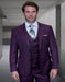 Statement Mens 3 Piece Suit - Tone on Tone Plaid Plum - 100% Percent Wool Fabric Suit - Worsted Wool Business Suit