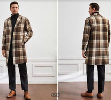 Mens Plaid Overcoat - Houndstooth Checker Pattern Topcoat - Multi-color