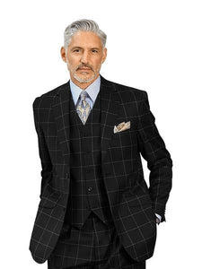 Mens Plaid Suit - Black Windowpane Suit - 1920 Suits