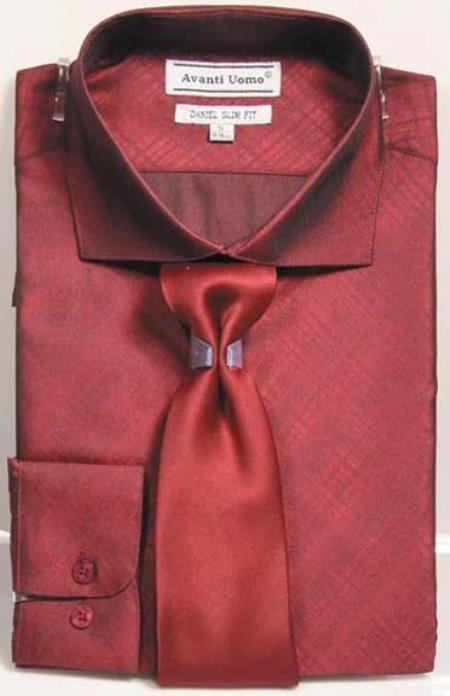 Mens Tapered Dress Shirts - Burgundy Shirt Burgundy / XL 17.5 Neck / 36-37 Sleeve Mens Tapered Dress Shirts - Burgundy Shirt Burgundy / XL 17.5 Neck / 36-37 Sleeve