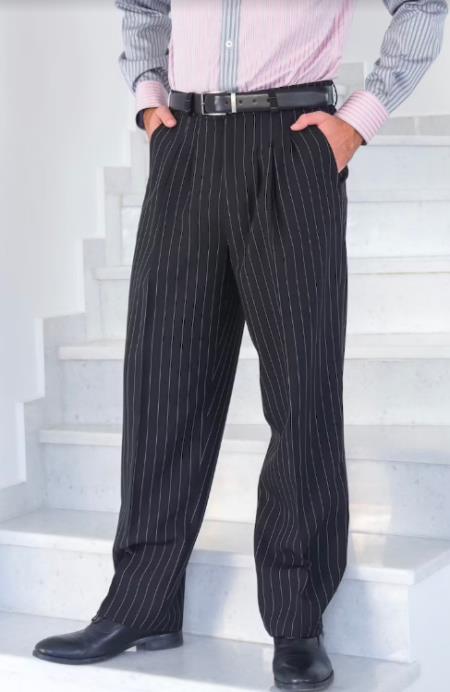 Mens Black Pinstripe Wide Leg Pants - Stripe Baggy Pants 22 Inch Mens Black Pinstripe Wide Leg Pants - Stripe Baggy Pants 22 Inch